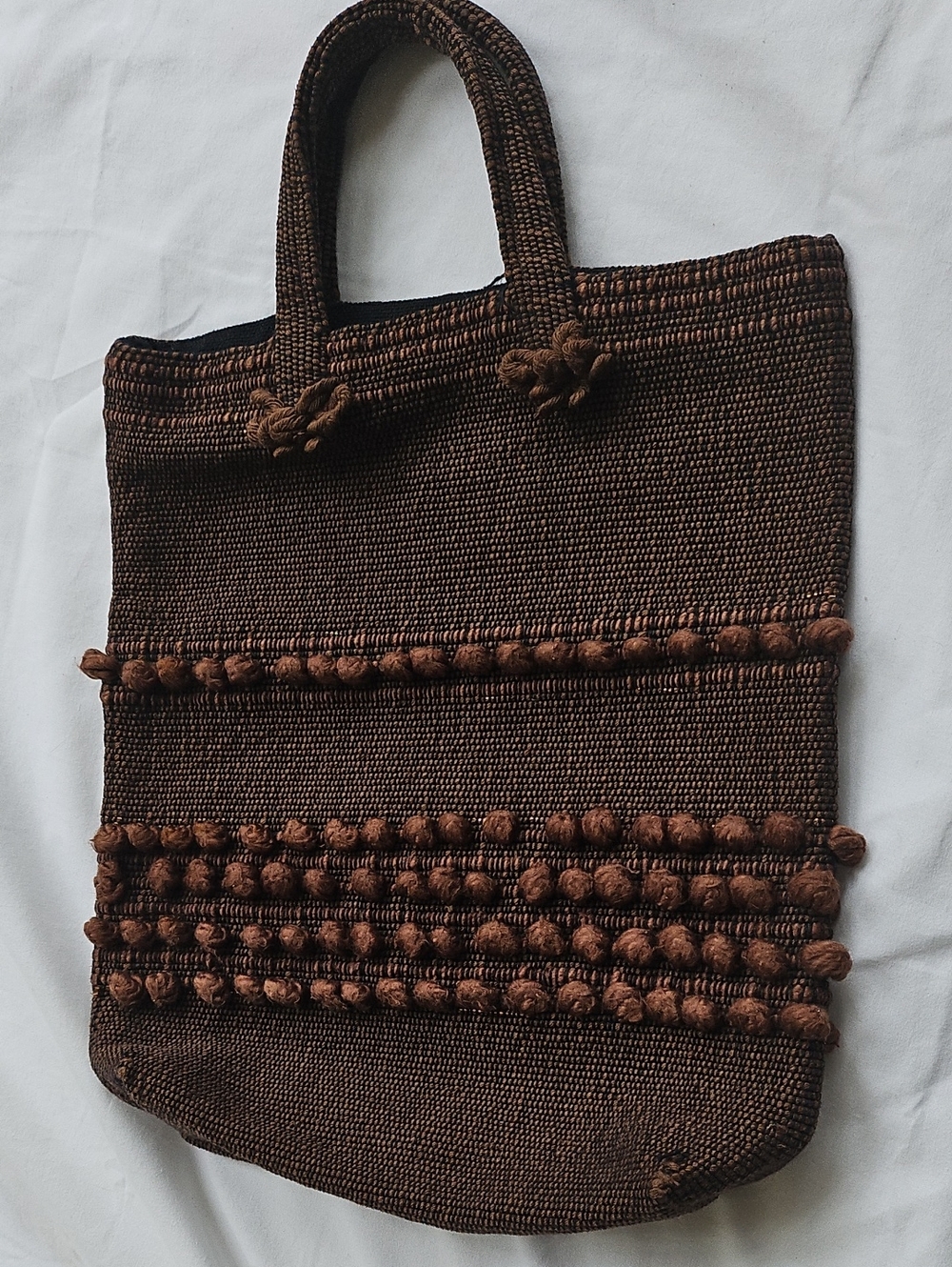Vintage Arrowcraft Handwoven Brown Bobble Tote Bag Gatlinburg TN